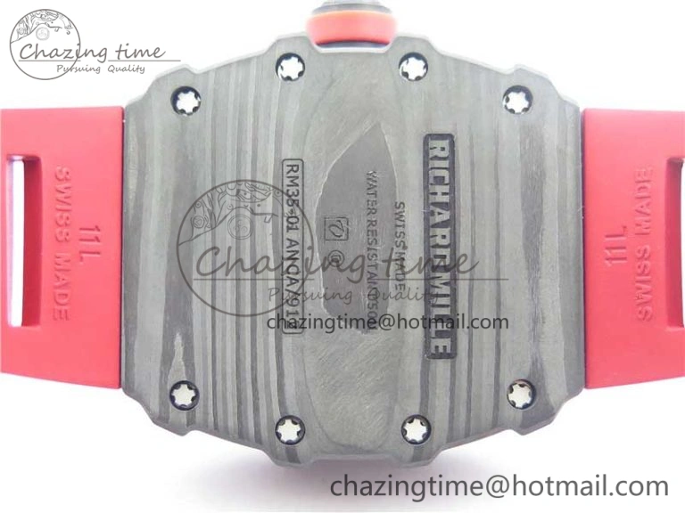 RM035-02 KVF Best Edition Solid Caseback Skeleton Dial Red on Rubber Strap MIYOTA8215 V3