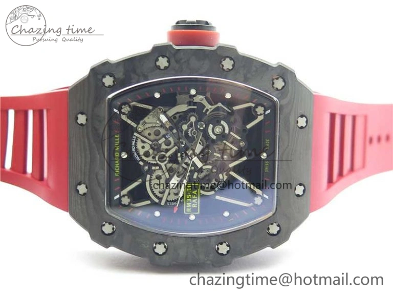 RM035-02 KVF Best Edition Solid Caseback Skeleton Dial Red on Rubber Strap MIYOTA8215 V3