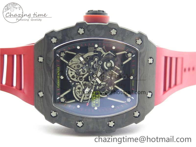 RM035-02 KVF Best Edition Solid Caseback Skeleton Dial Red on Rubber Strap MIYOTA8215 V3