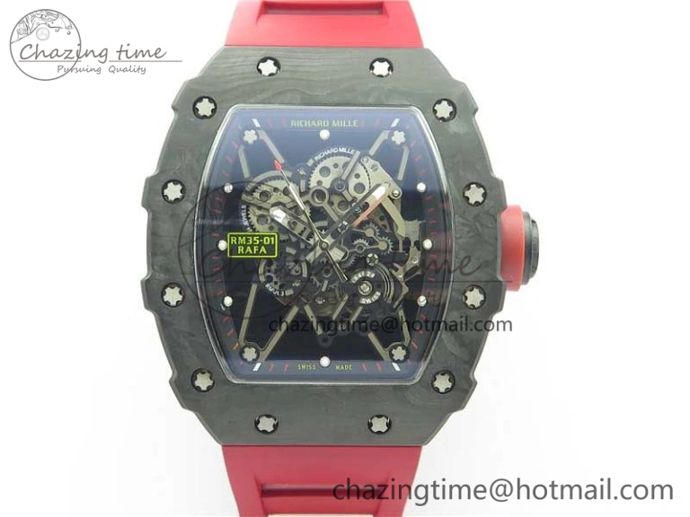 RM035-02 KVF Best Edition Solid Caseback Skeleton Dial Red on Rubber Strap MIYOTA8215 V3