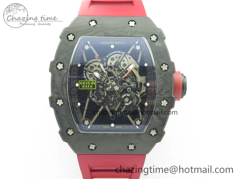 RM035-02 KVF Best Edition Solid Caseback Skeleton Dial Red on Rubber Strap MIYOTA8215 V3