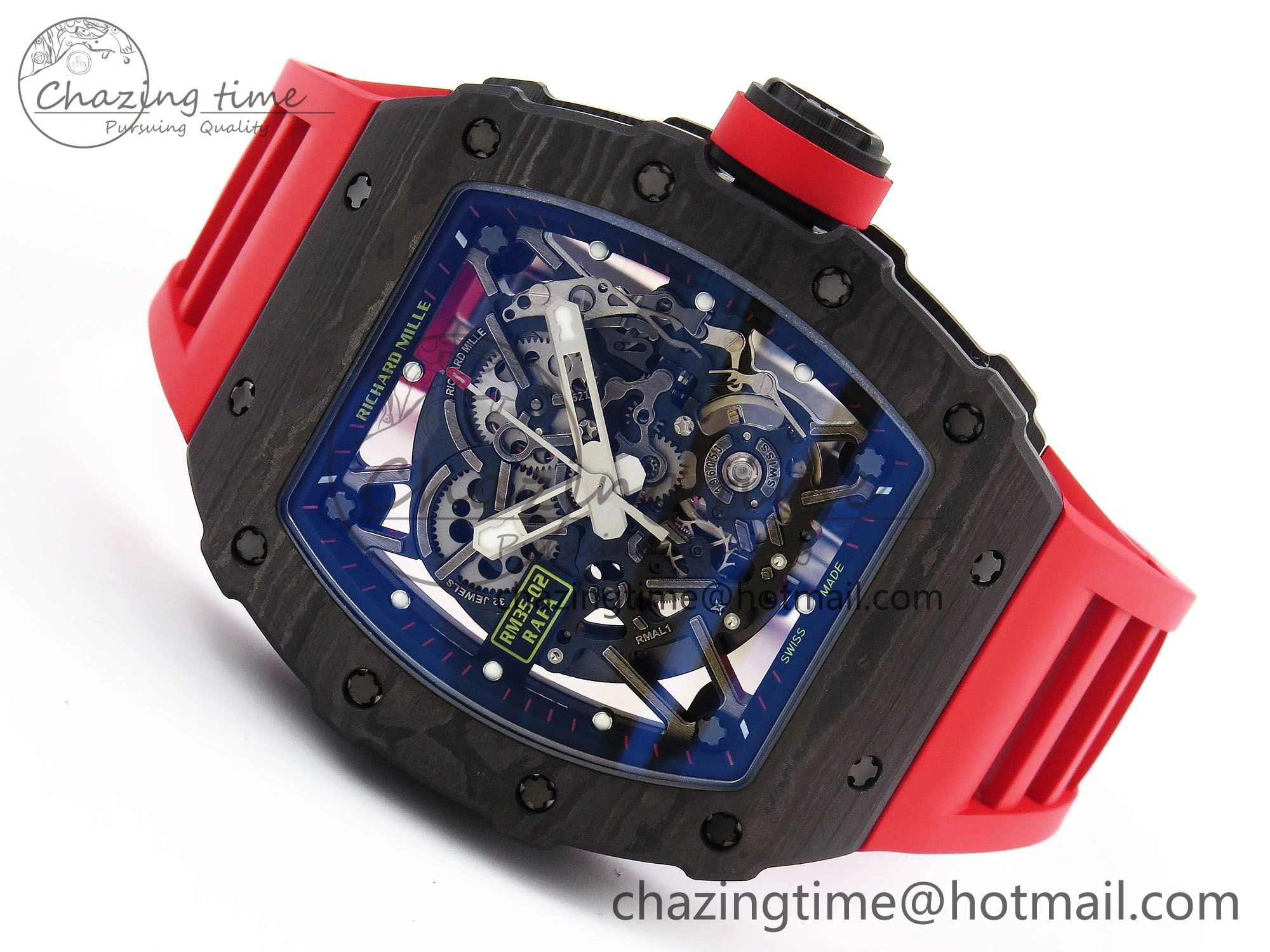 RM035-02 NTPT ZF 1:1 Best Edition Skeleton Dial on Red Rubber Strap RMAL1 Super Clone V6