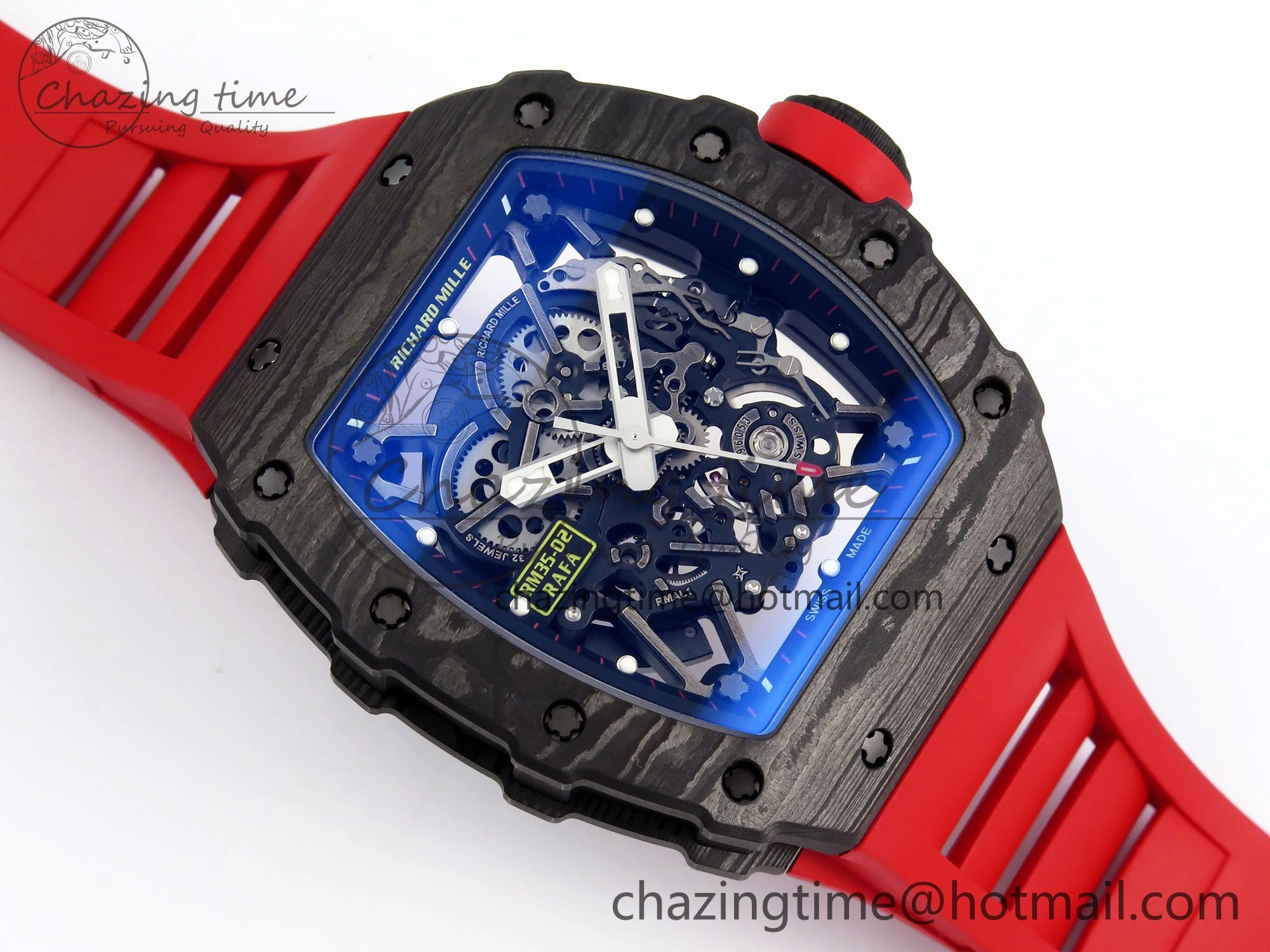 RM035-02 NTPT ZF 1:1 Best Edition Skeleton Dial on Red Rubber Strap RMAL1 Super Clone V6