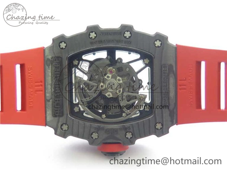 RM035-02 New Forge Carbon Pattern ‘Z’ Maker Best Edition Skeleton Dial on Red Rubber Strap MIYOTA8215