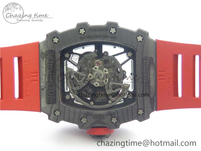 RM035-02 New Forge Carbon Pattern ‘Z’ Maker Best Edition Skeleton Dial on Red Rubber Strap MIYOTA8215