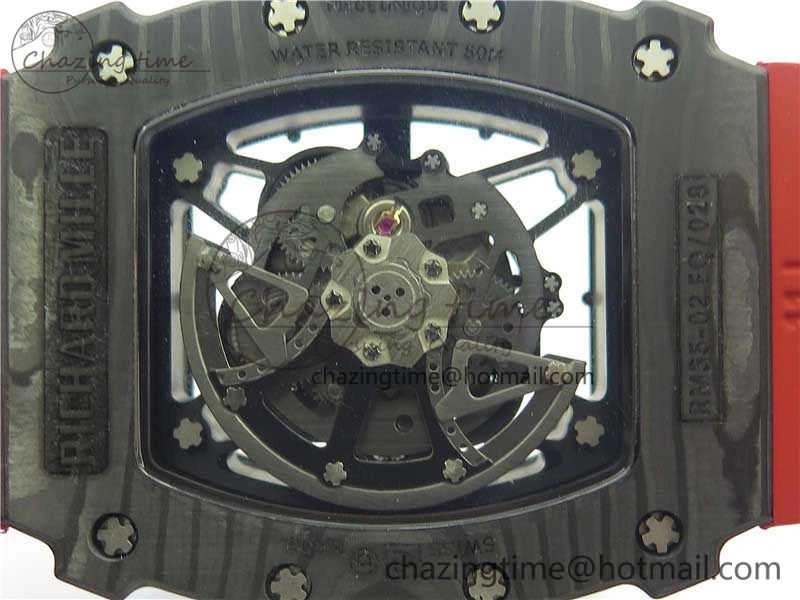 RM035-02 New Forge Carbon Pattern ‘Z’ Maker Best Edition Skeleton Dial on Red Rubber Strap MIYOTA8215