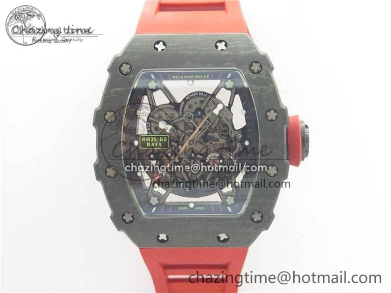 RM035-02 New Forge Carbon Pattern ‘Z’ Maker Best Edition Skeleton Dial on Red Rubber Strap MIYOTA8215
