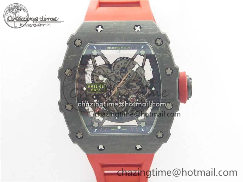 RM035-02 New Forge Carbon Pattern ‘Z’ Maker Best Edition Skeleton Dial on Red Rubber Strap MIYOTA8215