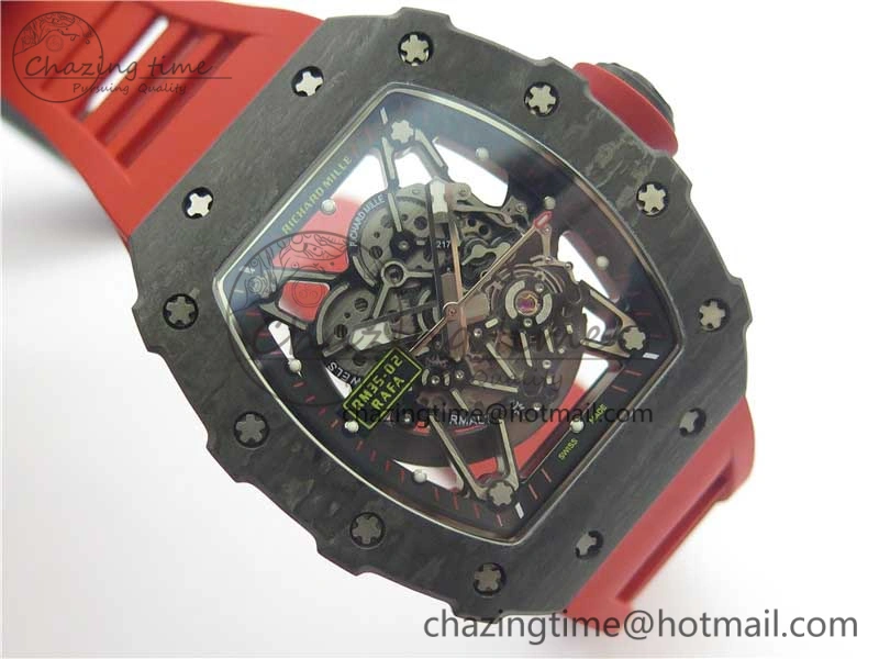 RM035-02 New Forge Carbon Pattern ‘Z’ Maker Best Edition Skeleton Dial on Red Rubber Strap MIYOTA8215