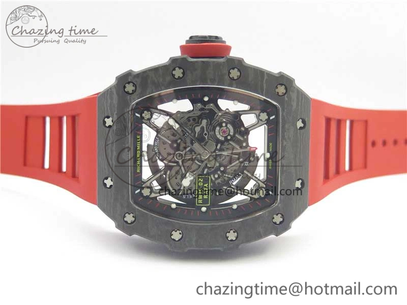 RM035-02 New Forge Carbon Pattern ‘Z’ Maker Best Edition Skeleton Dial on Red Rubber Strap MIYOTA8215