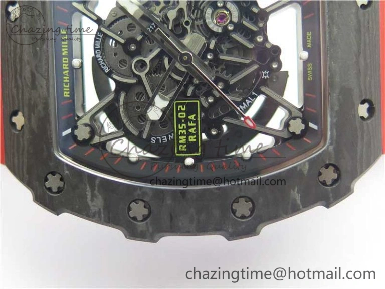RM035-02 New Forge Carbon Pattern ‘Z’ Maker Best Edition Skeleton Dial on Red Rubber Strap MIYOTA8215