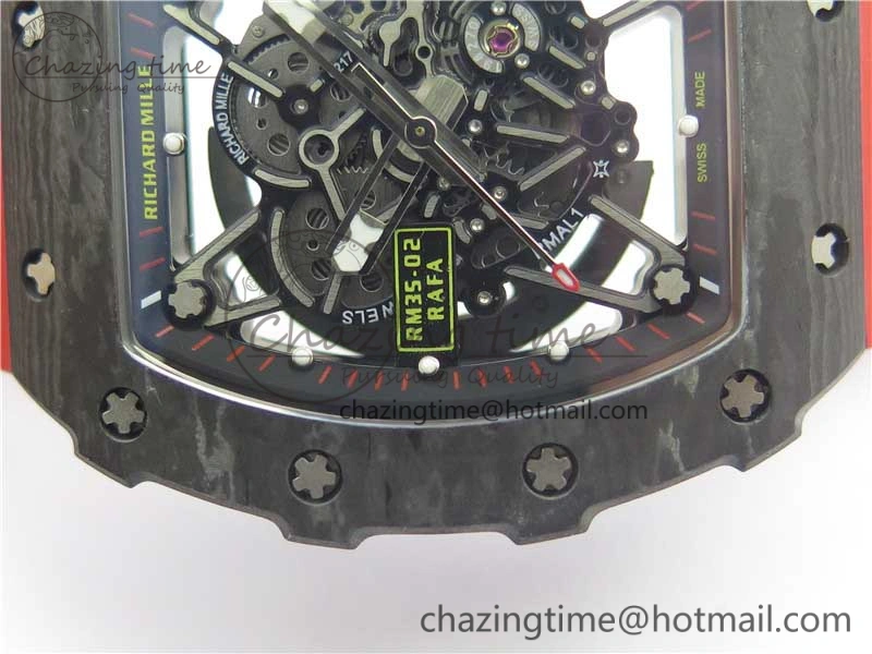 RM035-02 New Forge Carbon Pattern ‘Z’ Maker Best Edition Skeleton Dial on Red Rubber Strap MIYOTA8215