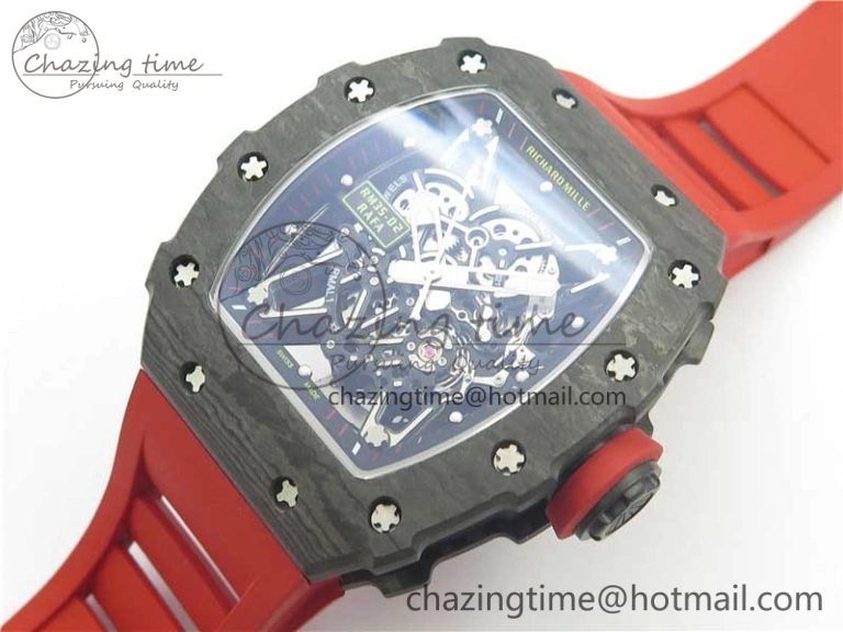 RM035-02 New Forge Carbon Pattern ‘Z’ Maker Best Edition Skeleton Dial on Red Rubber Strap MIYOTA8215