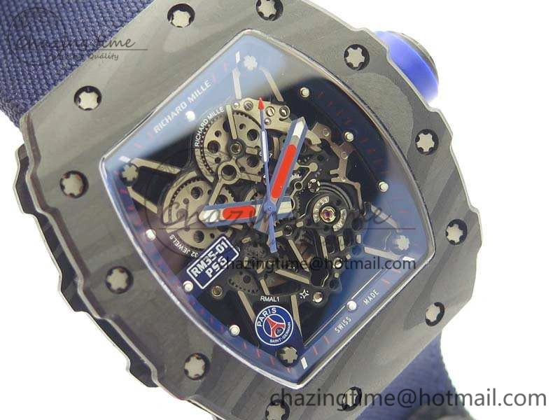 RM035-02 PSG Forged Carbon Caseback KVF Best Edition Skeleton Dial On Blue Nylon Strap MIYOTA8215 V2