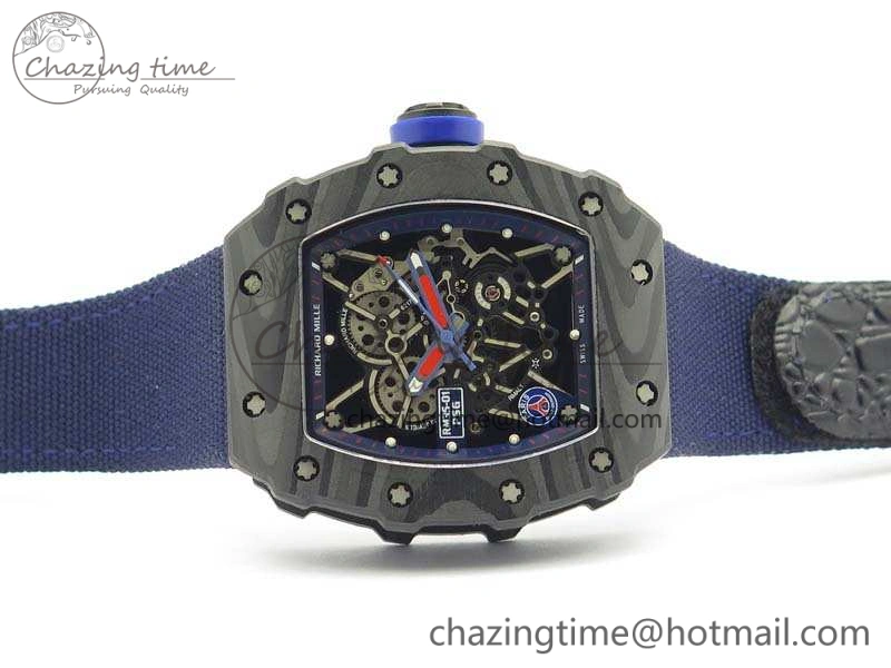 RM035-02 PSG Forged Carbon Caseback KVF Best Edition Skeleton Dial On Blue Nylon Strap MIYOTA8215 V2
