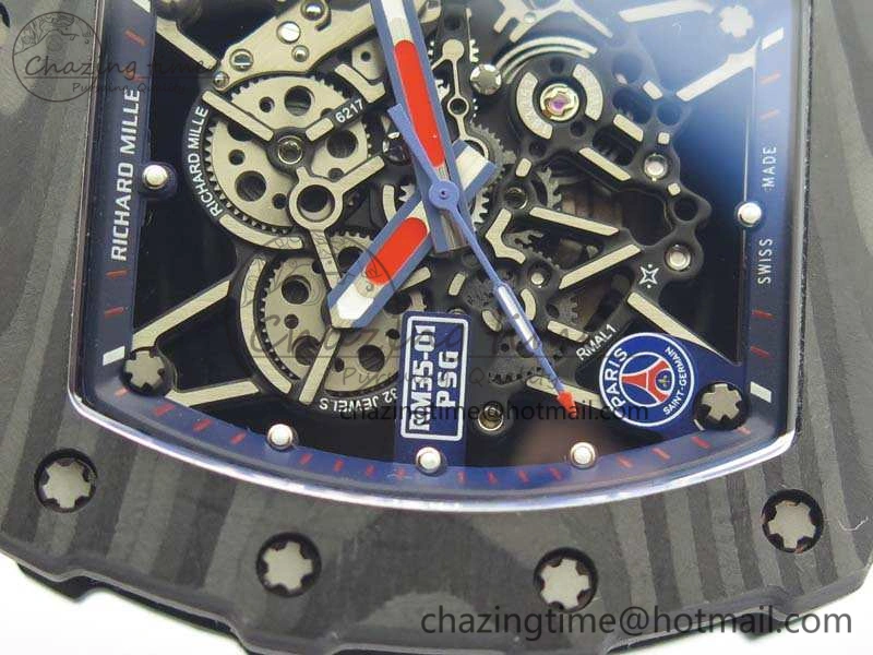 RM035-02 PSG Forged Carbon Caseback KVF Best Edition Skeleton Dial On Blue Nylon Strap MIYOTA8215 V2