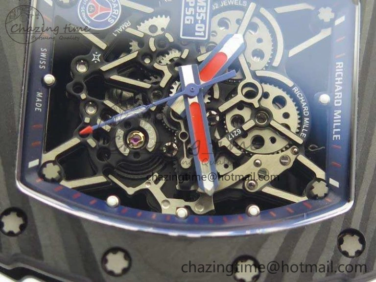 RM035-02 PSG Forged Carbon Caseback KVF Best Edition Skeleton Dial On Blue Nylon Strap MIYOTA8215 V2