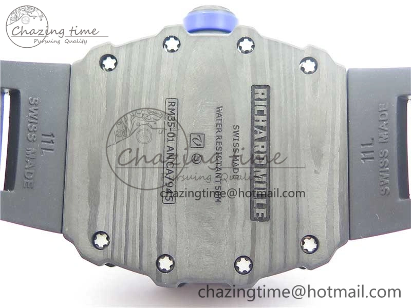 RM035-02 PSG KVF Best Edition Solid Caseback Skeleton Dial Blue on Black Rubber Strap MIYOTA8215 V3