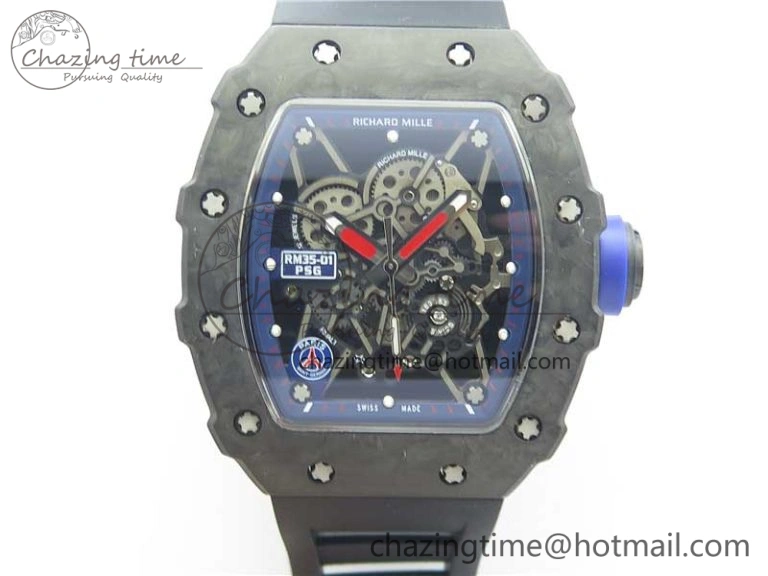 RM035-02 PSG KVF Best Edition Solid Caseback Skeleton Dial Blue on Black Rubber Strap MIYOTA8215 V3