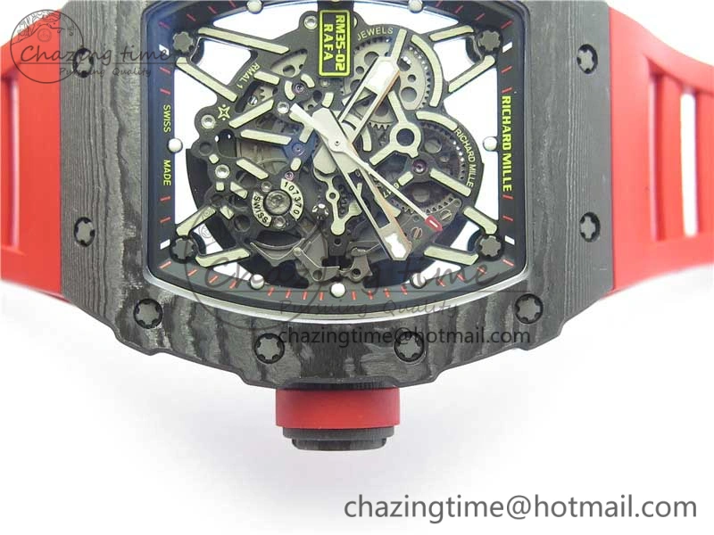 RM035-02 REAL NTPT ZF X ABD UPGRADED 1:1 BEST EDITION SKELETON DIAL ON RED RUBBER STRAP NH05A V3
