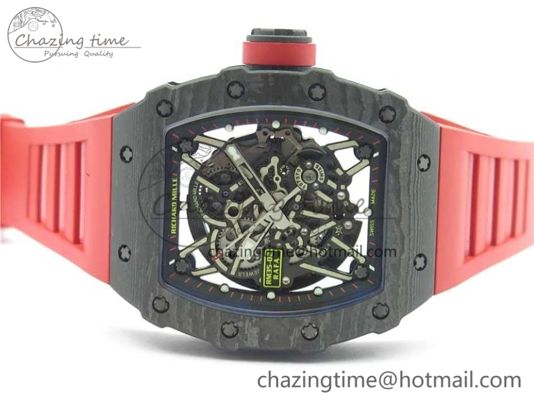 RM035-02 REAL NTPT ZF X ABD UPGRADED 1:1 BEST EDITION SKELETON DIAL ON RED RUBBER STRAP NH05A V3