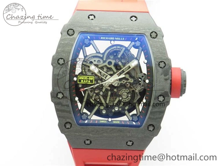 RM035-02 REAL NTPT ZF X ABD UPGRADED 1:1 BEST EDITION SKELETON DIAL ON RED RUBBER STRAP NH05A V3