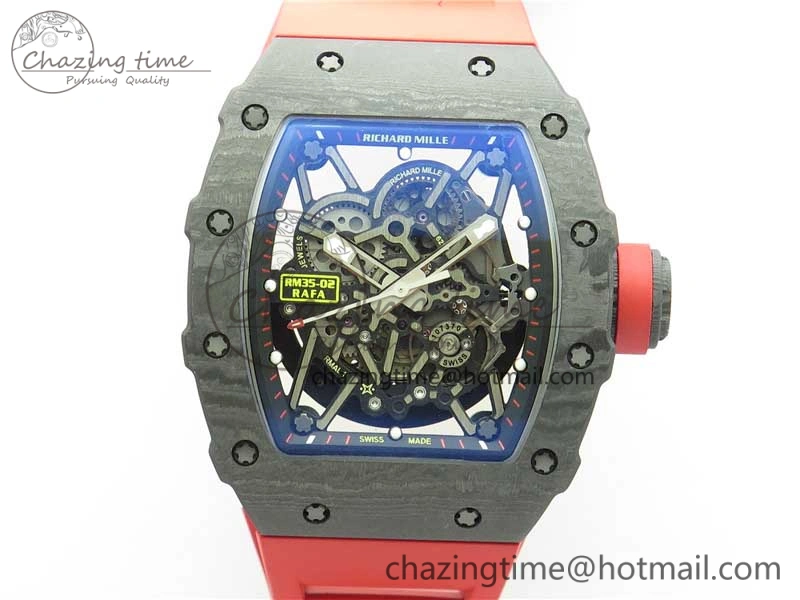 RM035-02 REAL NTPT ZF X ABD UPGRADED 1:1 BEST EDITION SKELETON DIAL ON RED RUBBER STRAP NH05A V3