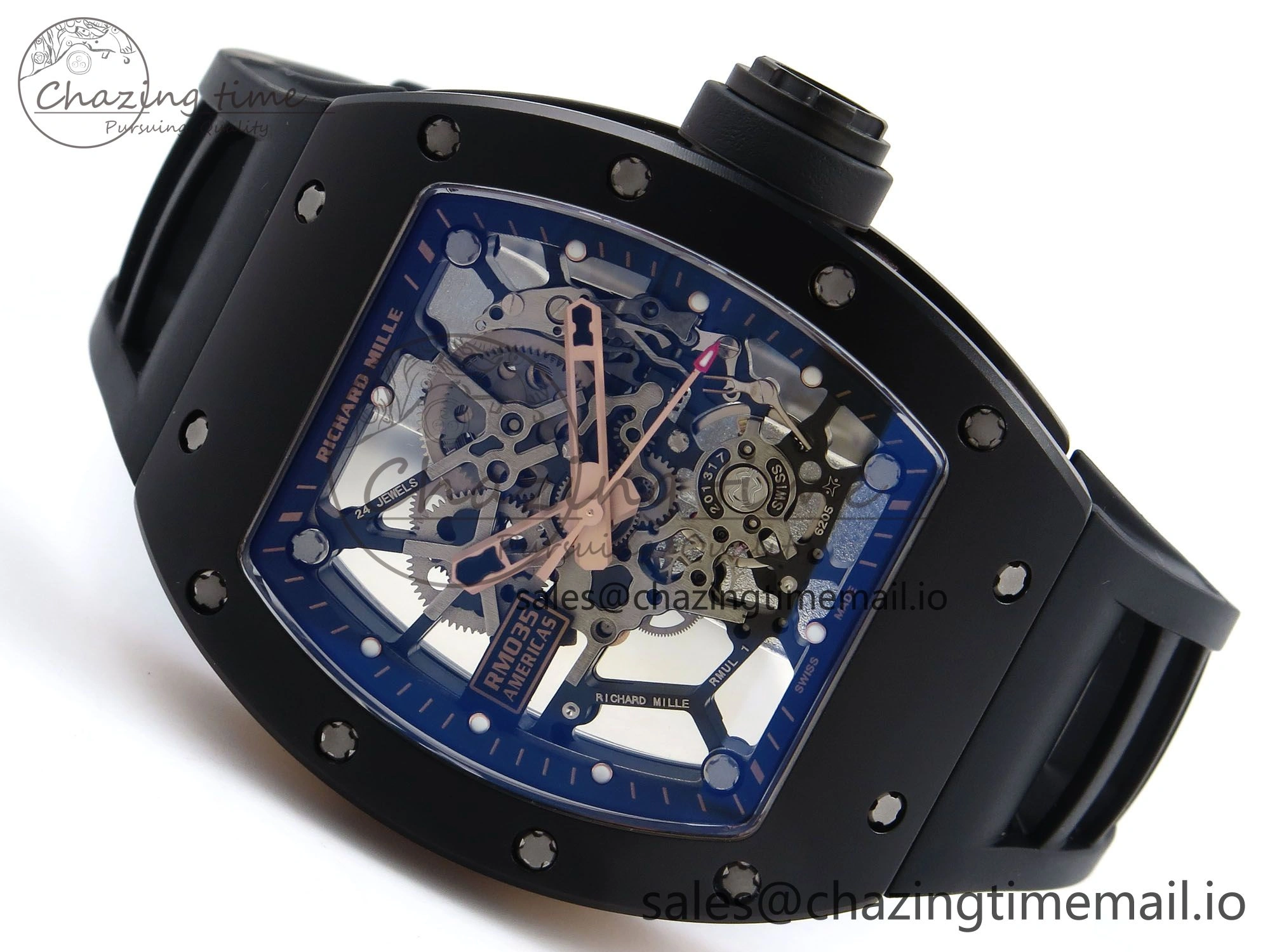 RM035-02 RG Black Ceramic SONIC Best Edition Skeleton Dial on Black Rubber Strap Clone RMUL1