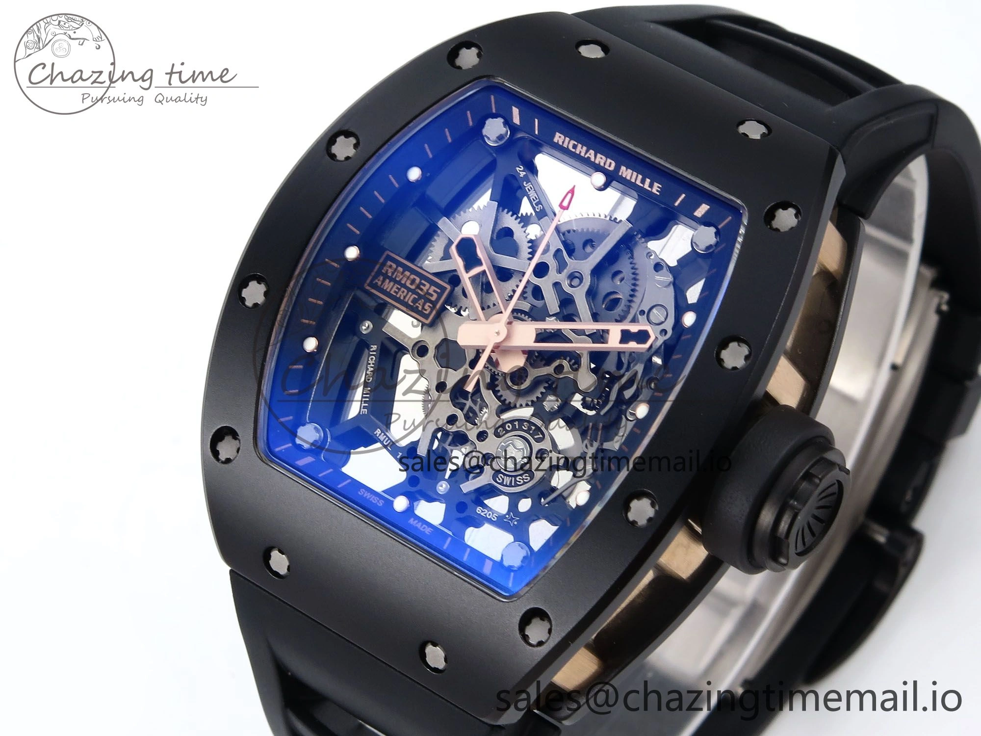 RM035-02 RG Black Ceramic SONIC Best Edition Skeleton Dial on Black Rubber Strap Clone RMUL1