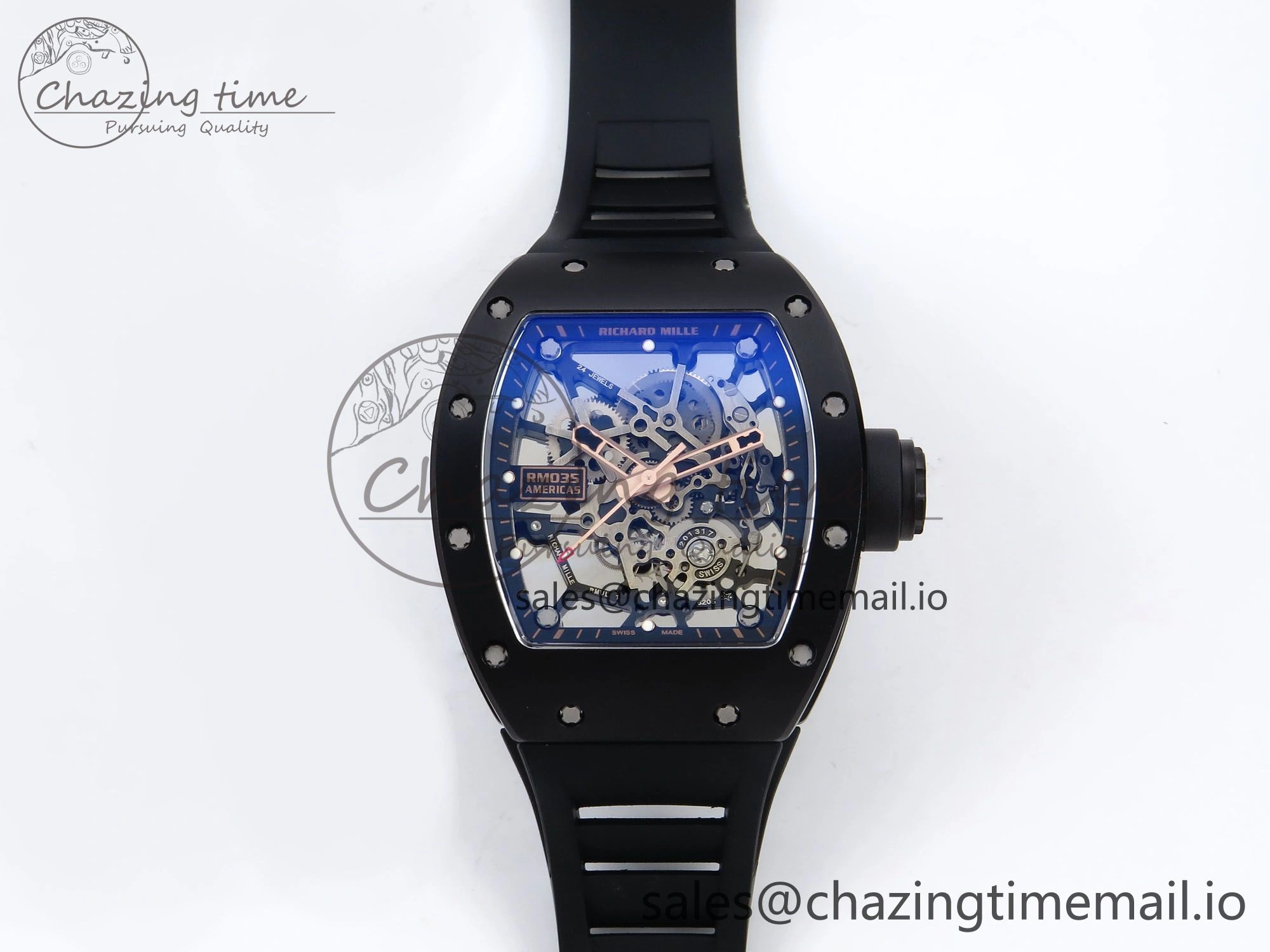 RM035-02 RG Black Ceramic SONIC Best Edition Skeleton Dial on Black Rubber Strap Clone RMUL1