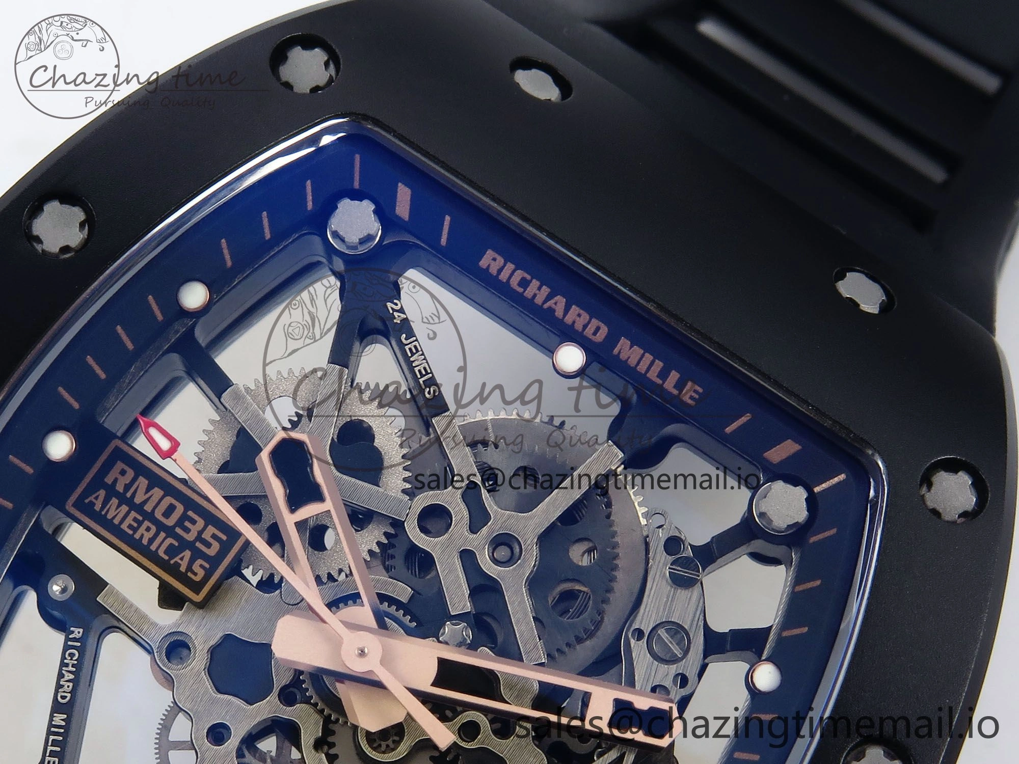 RM035-02 RG Black Ceramic SONIC Best Edition Skeleton Dial on Black Rubber Strap Clone RMUL1