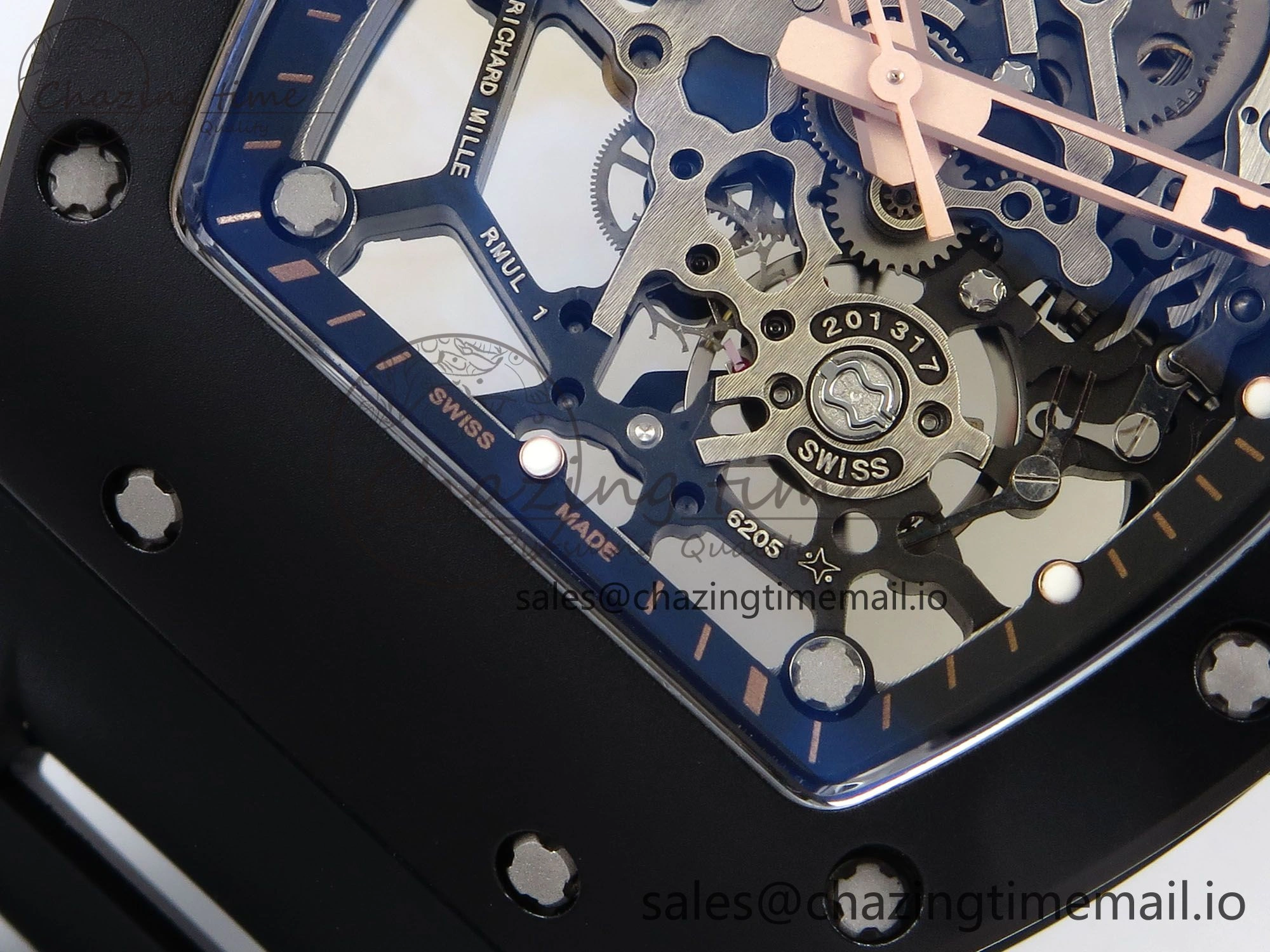 RM035-02 RG Black Ceramic SONIC Best Edition Skeleton Dial on Black Rubber Strap Clone RMUL1