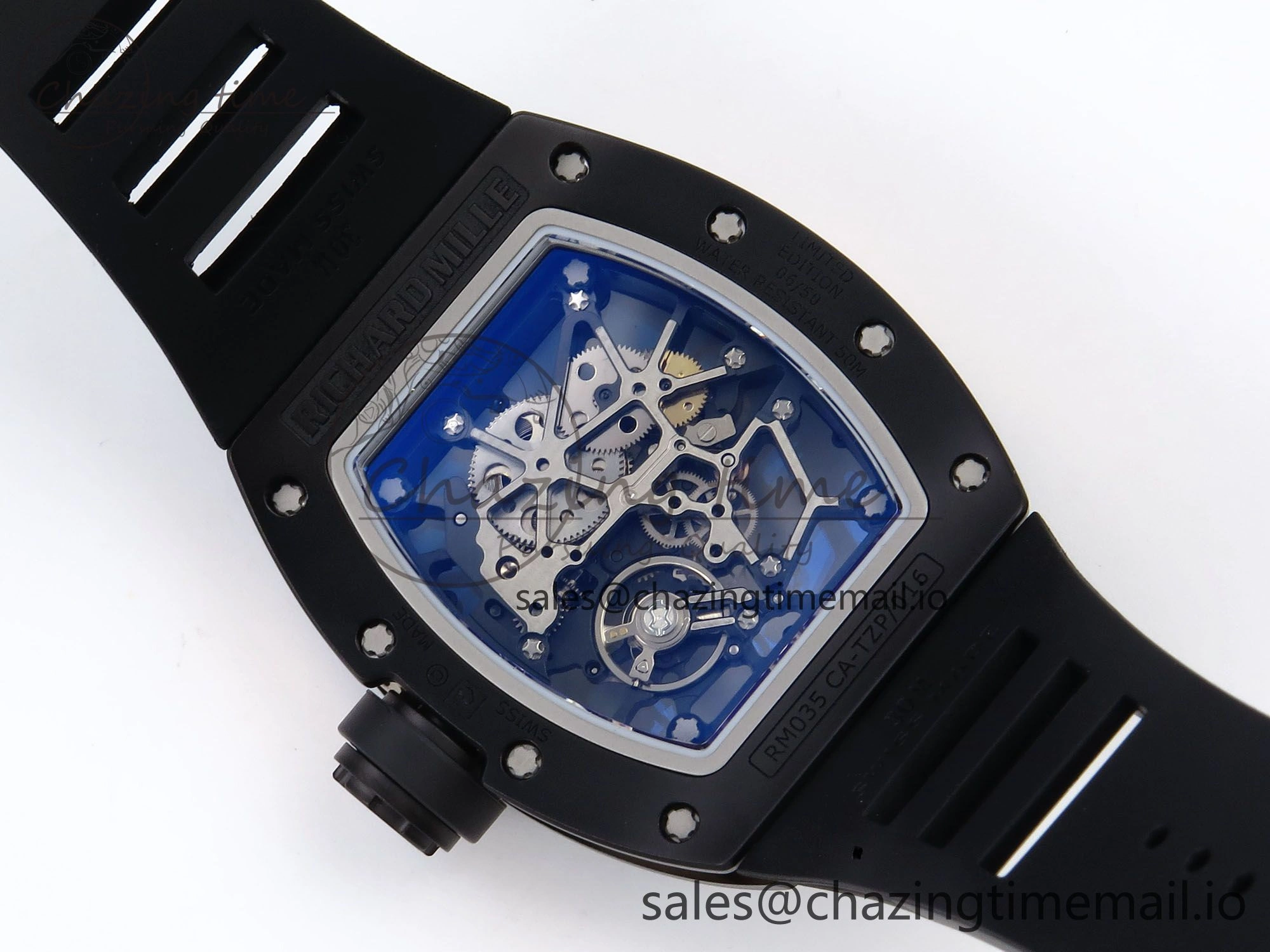 RM035-02 RG Black Ceramic SONIC Best Edition Skeleton Dial on Black Rubber Strap Clone RMUL1