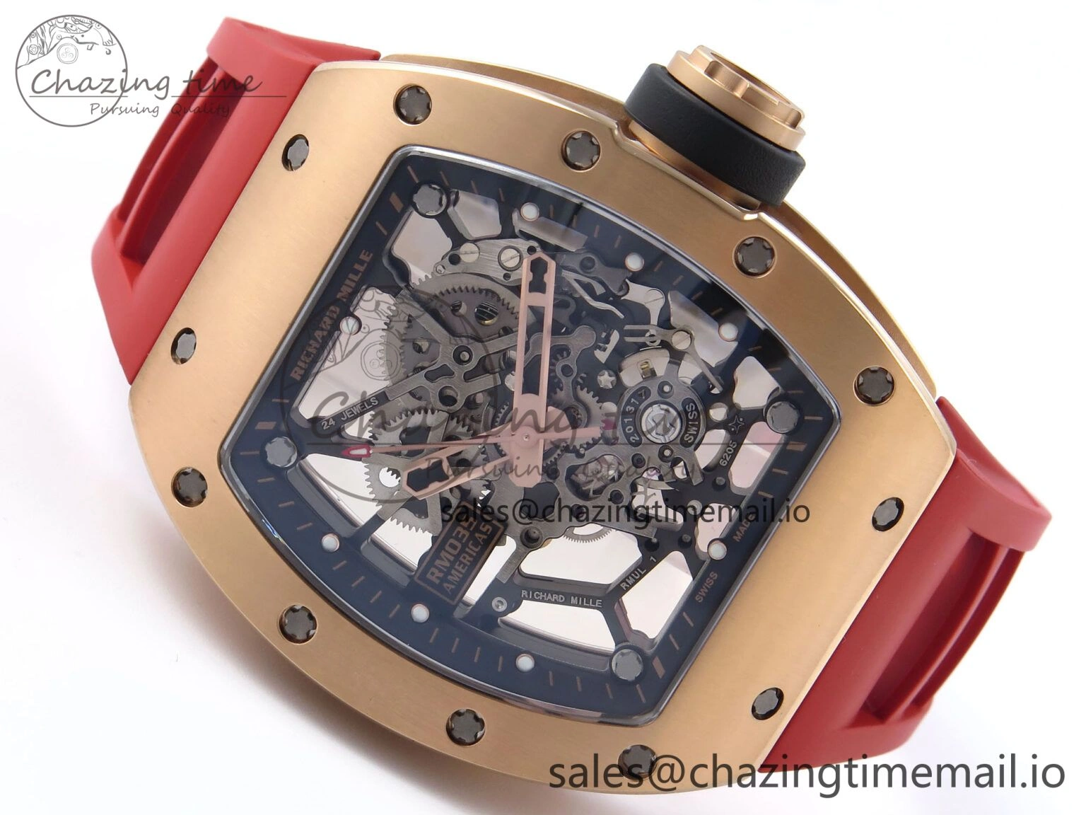 RM035-02 RG KVF 1:1 Best Edition Skeleton Dial on Red Rubber Strap Clone RMUL1
