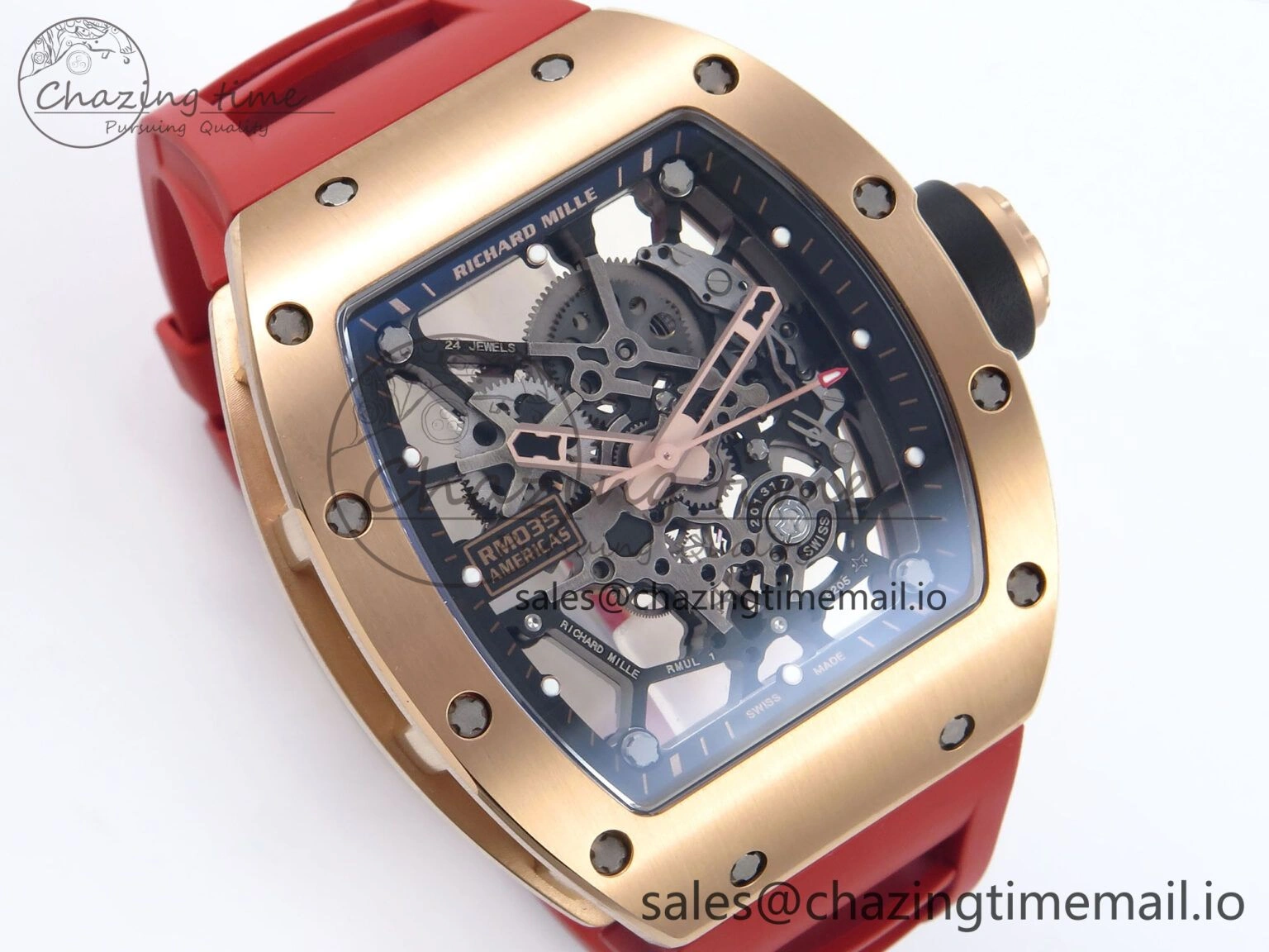 RM035-02 RG KVF 1:1 Best Edition Skeleton Dial on Red Rubber Strap Clone RMUL1