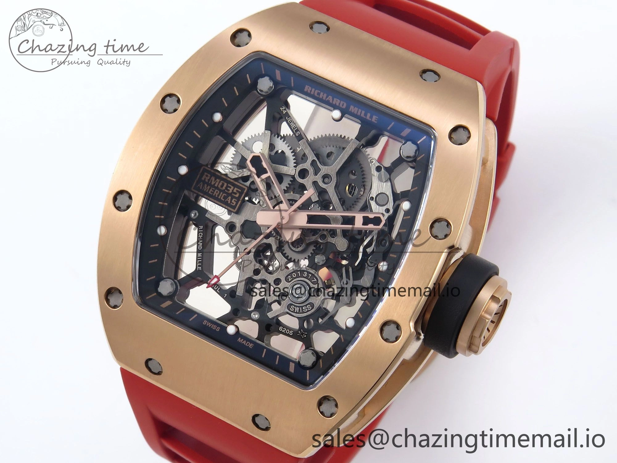 RM035-02 RG KVF 1:1 Best Edition Skeleton Dial on Red Rubber Strap Clone RMUL1