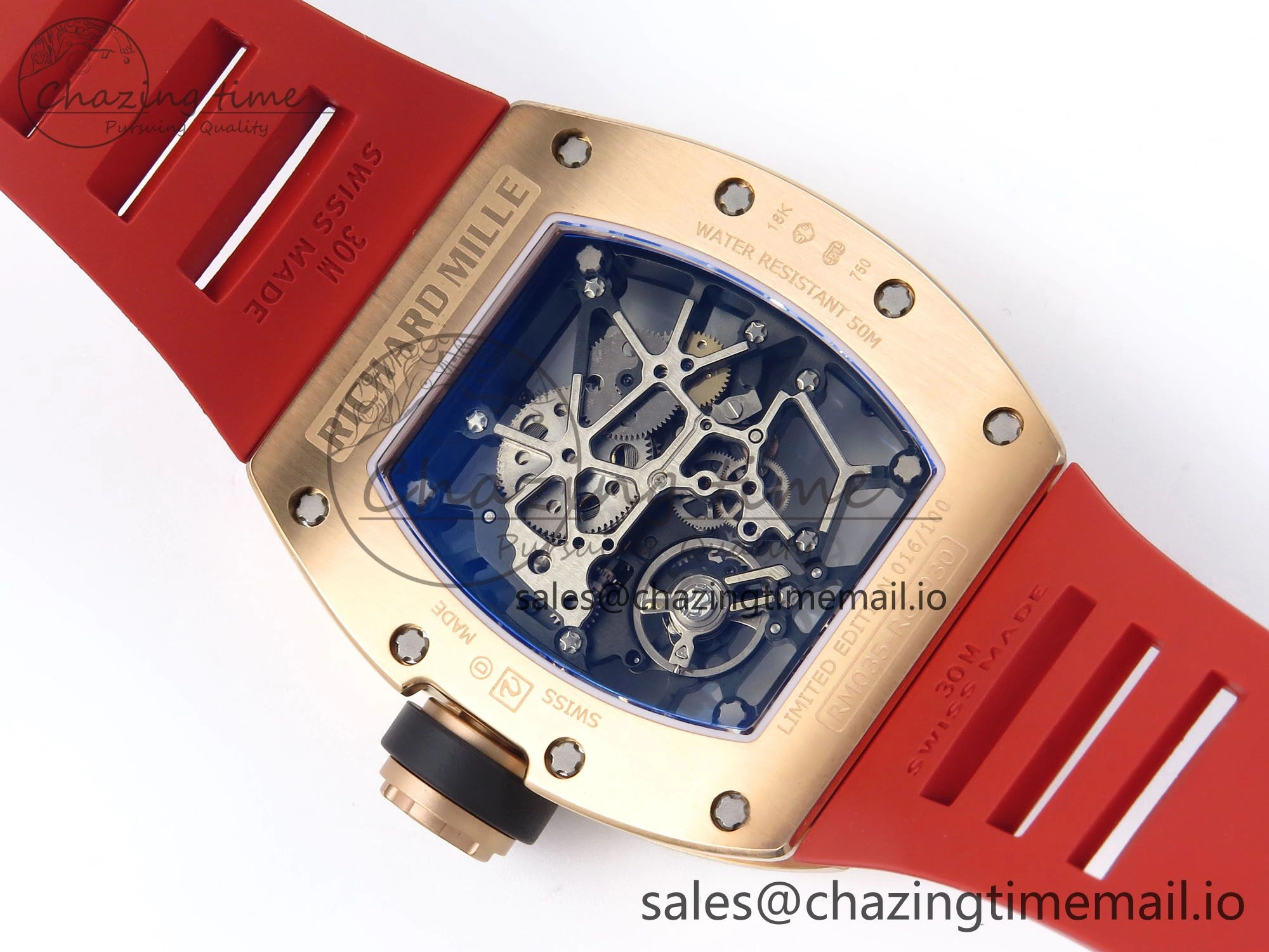 RM035-02 RG KVF 1:1 Best Edition Skeleton Dial on Red Rubber Strap Clone RMUL1