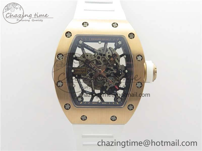 RM035-02 RG KVF Best Edition Skeleton Dial Black on White Rubber Strap MIYOTA8215