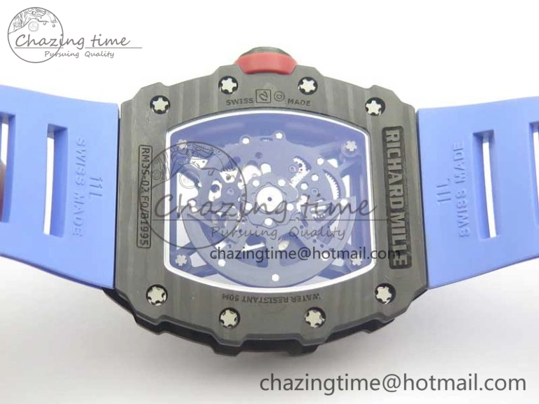 RM035-02 Rafael Nadal Forge Carbon Titanium Case KVF Best Edition Skeleton Dial Red on Blue Rubber Strap MIYOTA8215 V2