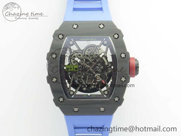 RM035-02 Rafael Nadal Forge Carbon Titanium Case KVF Best Edition Skeleton Dial Red on Blue Rubber Strap MIYOTA8215 V2