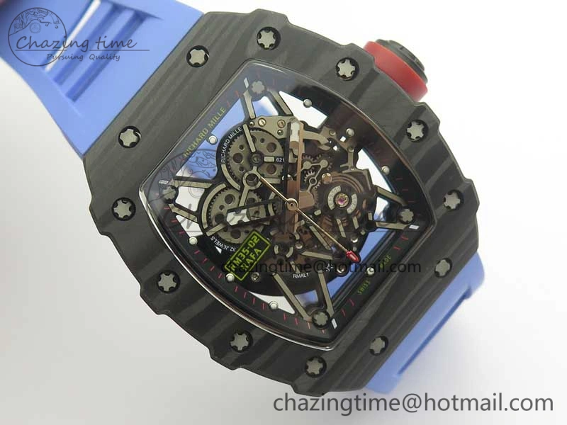RM035-02 Rafael Nadal Forge Carbon Titanium Case KVF Best Edition Skeleton Dial Red on Blue Rubber Strap MIYOTA8215 V2