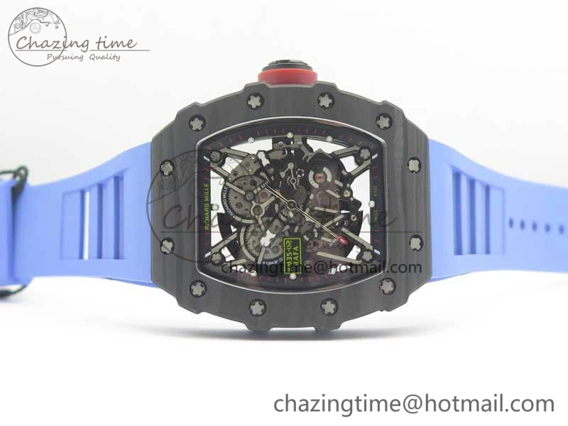 RM035-02 Rafael Nadal Forge Carbon Titanium Case KVF Best Edition Skeleton Dial Red on Blue Rubber Strap MIYOTA8215 V2