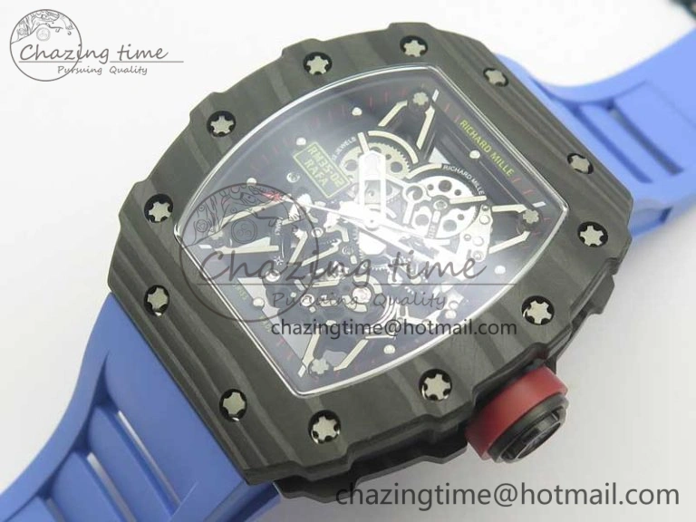 RM035-02 Rafael Nadal Forge Carbon Titanium Case KVF Best Edition Skeleton Dial Red on Blue Rubber Strap MIYOTA8215 V2
