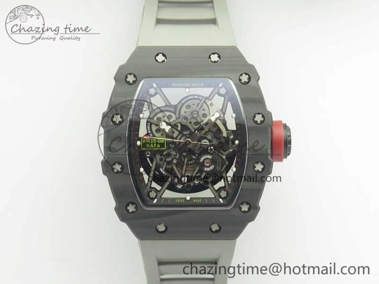 RM035-02 Rafael Nadal Forge Carbon Titanium Case KVF Best Edition Skeleton Dial Red on Gray Rubber Strap MIYOTA8215 V2