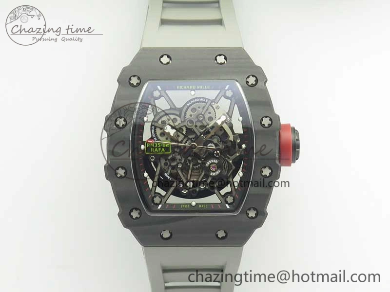 RM035-02 Rafael Nadal Forge Carbon Titanium Case KVF Best Edition Skeleton Dial Red on Gray Rubber Strap MIYOTA8215 V2