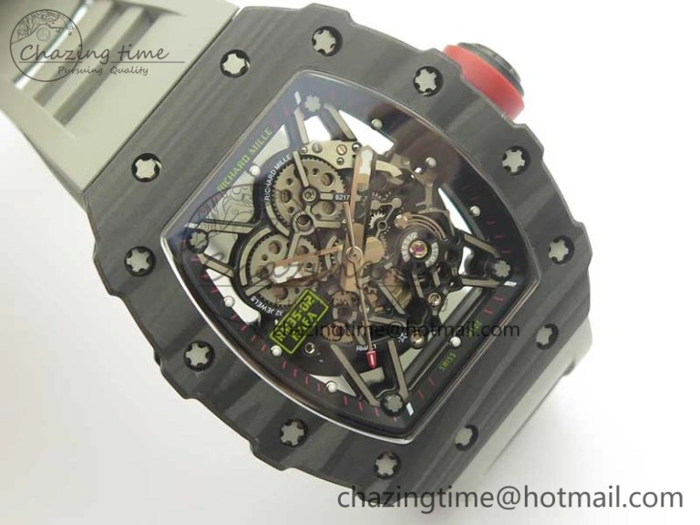 RM035-02 Rafael Nadal Forge Carbon Titanium Case KVF Best Edition Skeleton Dial Red on Gray Rubber Strap MIYOTA8215 V2