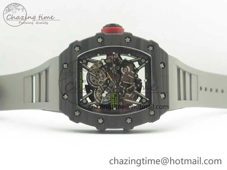 RM035-02 Rafael Nadal Forge Carbon Titanium Case KVF Best Edition Skeleton Dial Red on Gray Rubber Strap MIYOTA8215 V2