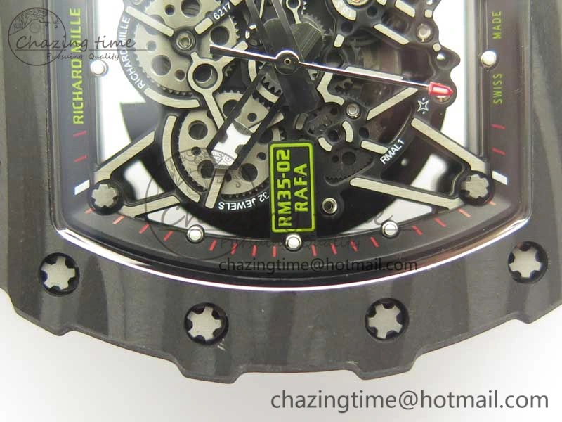RM035-02 Rafael Nadal Forge Carbon Titanium Case KVF Best Edition Skeleton Dial Red on Gray Rubber Strap MIYOTA8215 V2