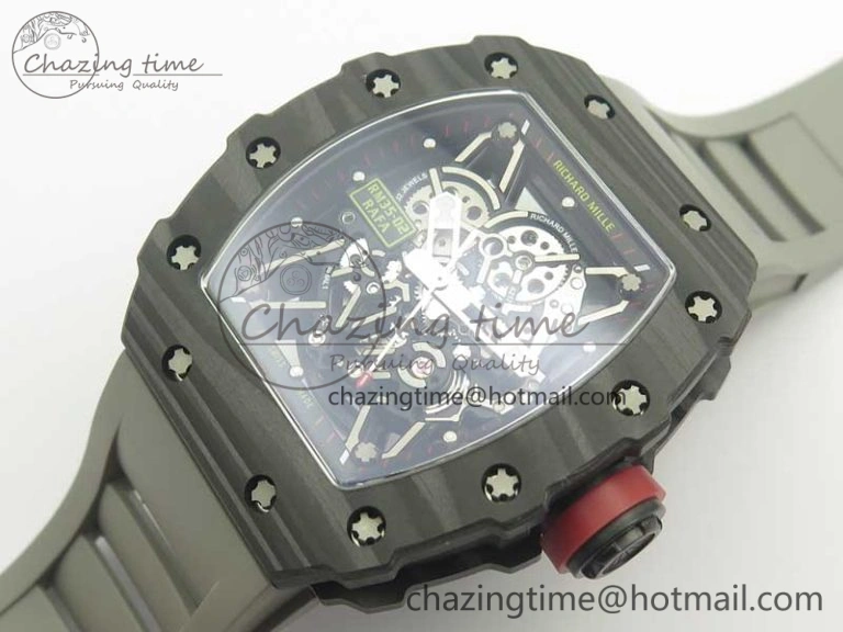 RM035-02 Rafael Nadal Forge Carbon Titanium Case KVF Best Edition Skeleton Dial Red on Gray Rubber Strap MIYOTA8215 V2