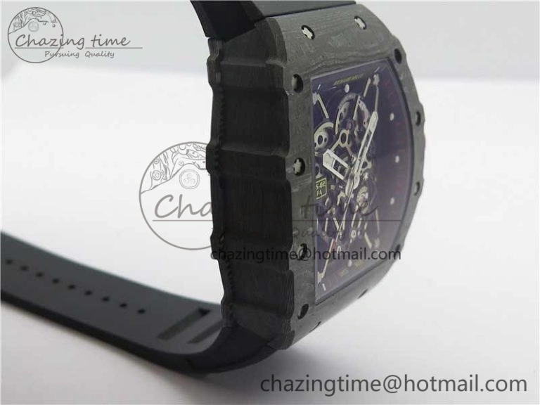 RM035-02 Real Forge Carbon Z+F 1:1 Best Edition Skeleton Dial on Black Rubber Strap NH05A